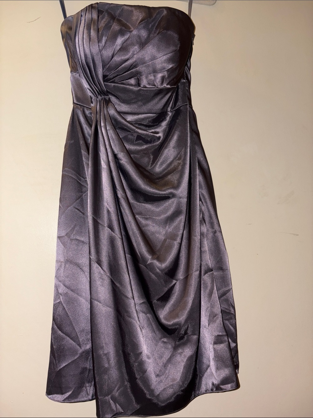Bari Jay Strapless Satin A-Line Dress in Charcoal